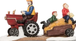 Intratuin kerstdorpminiatuur tractor met wagen 12,5 x 5 x 6 cm