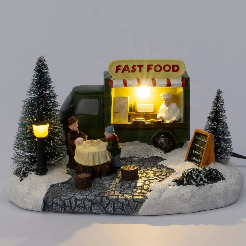 Intratuin kerstdorpminiatuur foodtruck (eetkraam) 16,3 x 13 x 20,8 cm