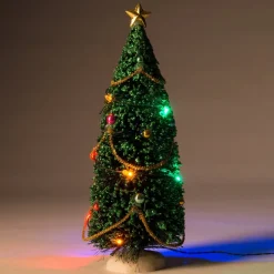 Intratuin kerstdorpminiatuur kerstboom met gouden versiering D 8 H 24 cm