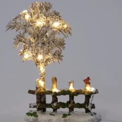 Intratuin kerstdorpminiatuur boom met hek 11 x 3,5 x 17 cm