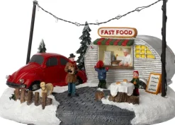 Intratuin kerstdorpminiatuur fast food trailer (eetkraam) 21,3 x 16,1 x 26,3 cm