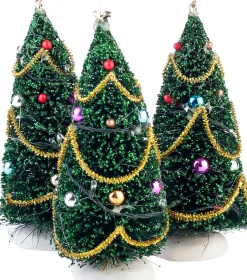 Intratuin kerstdorpminiatuur kerstboom met LED verlichting H 15 cm 3 stuks