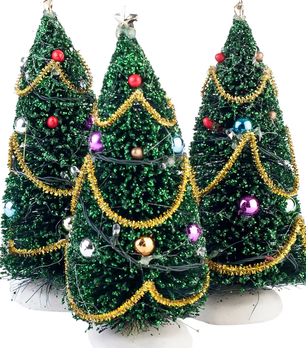 Intratuin kerstdorpminiatuur kerstboom met LED verlichting H 15 cm 3 stuks
