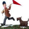 Intratuin kerstdorpminiatuur jongen met vlieger en hond 8,4 x 2,7 x 7,2 cm