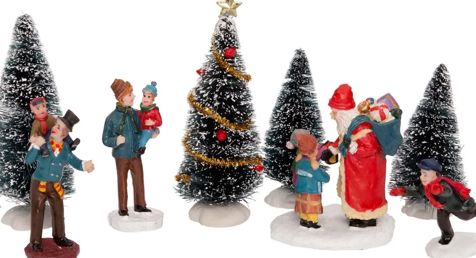 Intratuin kerstdorpminiatuur kerstman met kinderen 21 x 6 x 27 cm 8-delig