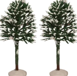 Intratuin kerstdorpminiatuur boom met warm wit LED verlichting D 7 H 15 cm 2 stuks