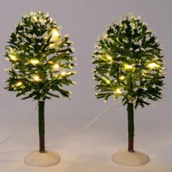 Intratuin kerstdorpminiatuur boom met warm wit LED verlichting D 7 H 15 cm 2 stuks