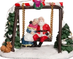 Intratuin kerstdorpminiatuur kerstman en kerstvrouw op schommel 11 x 6 x 8 cm
