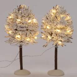 Intratuin kerstdorpminiatuur bomen glitters 24 lampjes warm wit 8 x 8 x 18 cm 2 stuks