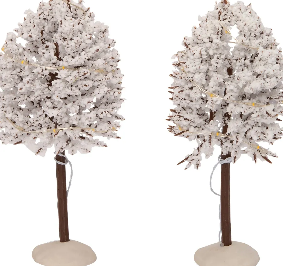 Intratuin kerstdorpminiatuur bomen glitters 24 lampjes warm wit 8 x 8 x 18 cm 2 stuks