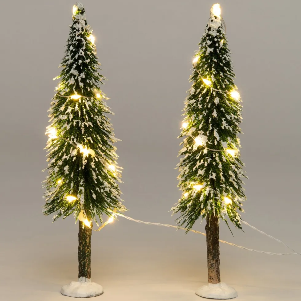Intratuin kerstdorpminiatuur bomen met LED verlichting D 5 H 19 cm 2 stuks