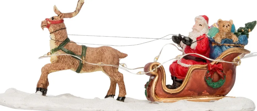 Intratuin kerstdorpminiatuur kerstman in slee met rendier 15 x 5 x 6,5 cm