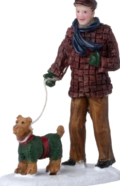 Intratuin kerstdorpminiatuur man met hond 5,1 x 2,6 x 6,4 cm