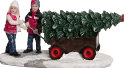 Intratuin kerstdorpminiatuur kerstboom op kar 7,5 x 5 x 5 cm