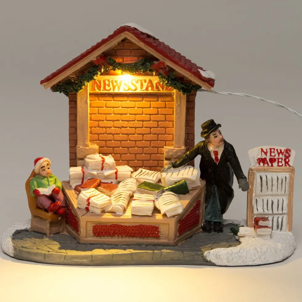 Intratuin kerstdorpminiatuur krantenkraam 13,5 x 6,8 x 10 cm