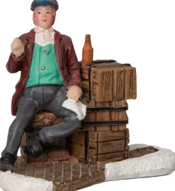 Intratuin kerstdorpminiatuur man met kratjes multi 7 x 3,7 x 6,5 cm