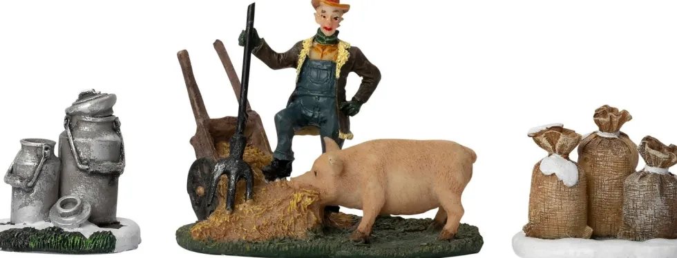 Intratuin kerstdorpminiatuur herder met varken 8,5 x 4,8 x 7,2 cm 3 stuks