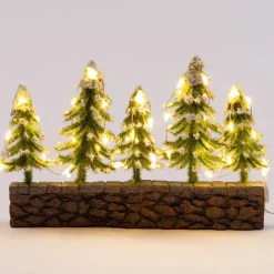 Intratuin kerstdorpminiatuur kerstbomen op muur met lampjes warm wit 18,5 x 4 x 11,5 cm