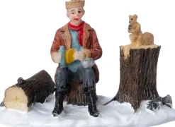 Intratuin kerstdorpminiatuur eekhoorn op boomstam 8 x 4,5 x 5,7 cm