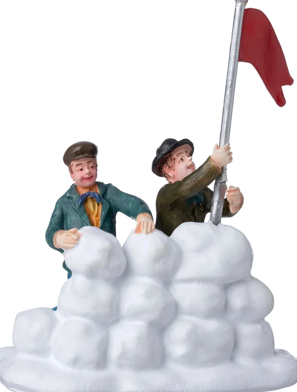 Intratuin kerstdorpminiatuur mannen met rode vlag 7,5 x 3,5 x 9,5 cm