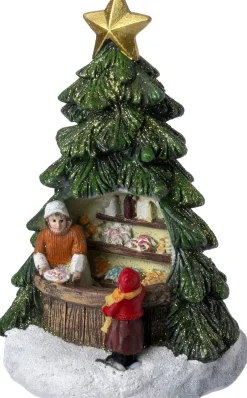 Intratuin kerstdorpminiatuur kerstboom kraam 8,8 x 8 x 13,3 cm