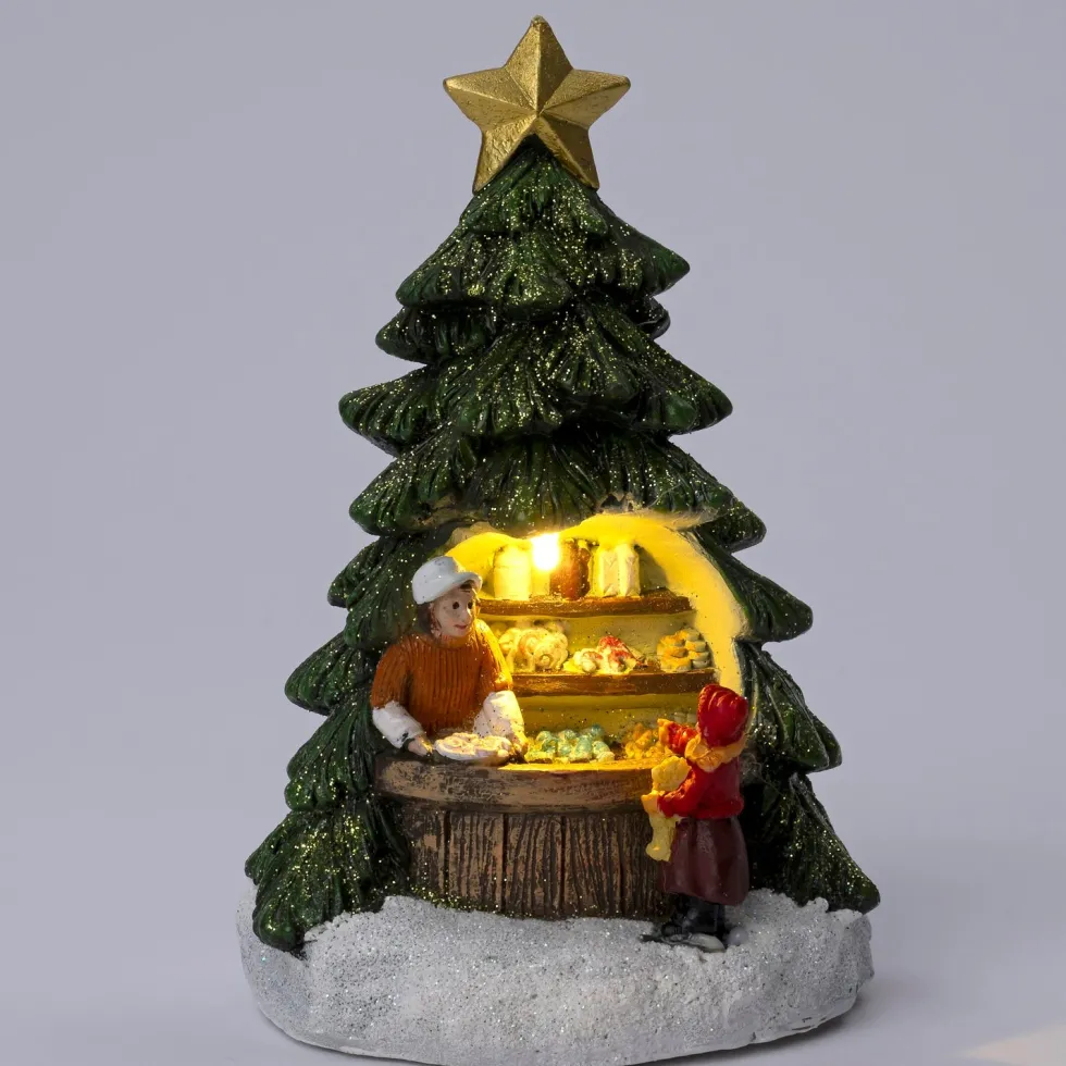 Intratuin kerstdorpminiatuur kerstboom kraam 8,8 x 8 x 13,3 cm