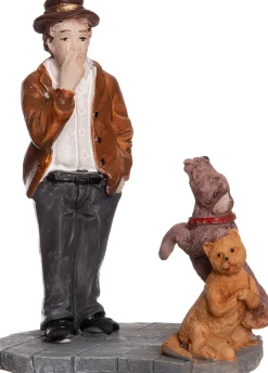 Intratuin kerstdorpminiatuur man met kat en hond 5,5 x 3,5 x 7,5 cm