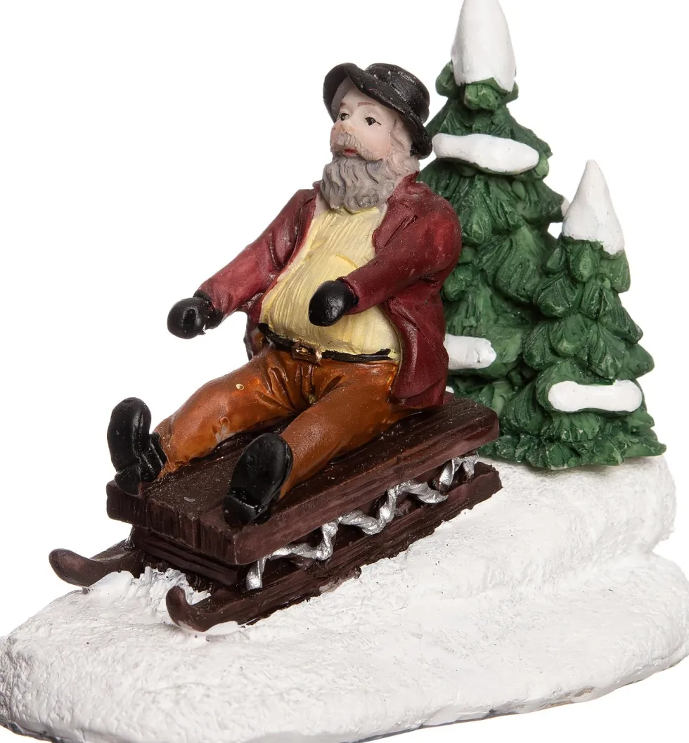 Intratuin kerstdorpminiatuur man op slee 9 x 5 x 8 cm