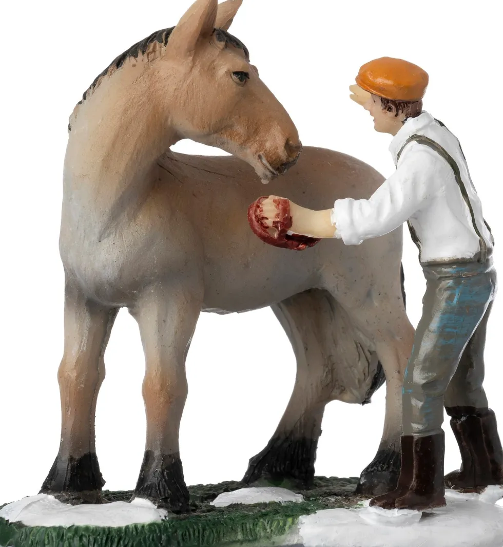 Intratuin kerstdorpminiatuur paard met stalknecht 7,3 x 5 x 7,5 cm