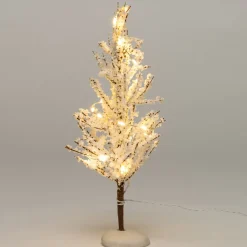 Intratuin kerstdorpminiatuur boom met sneeuw en LED verlichting D 5 H 15,5 cm