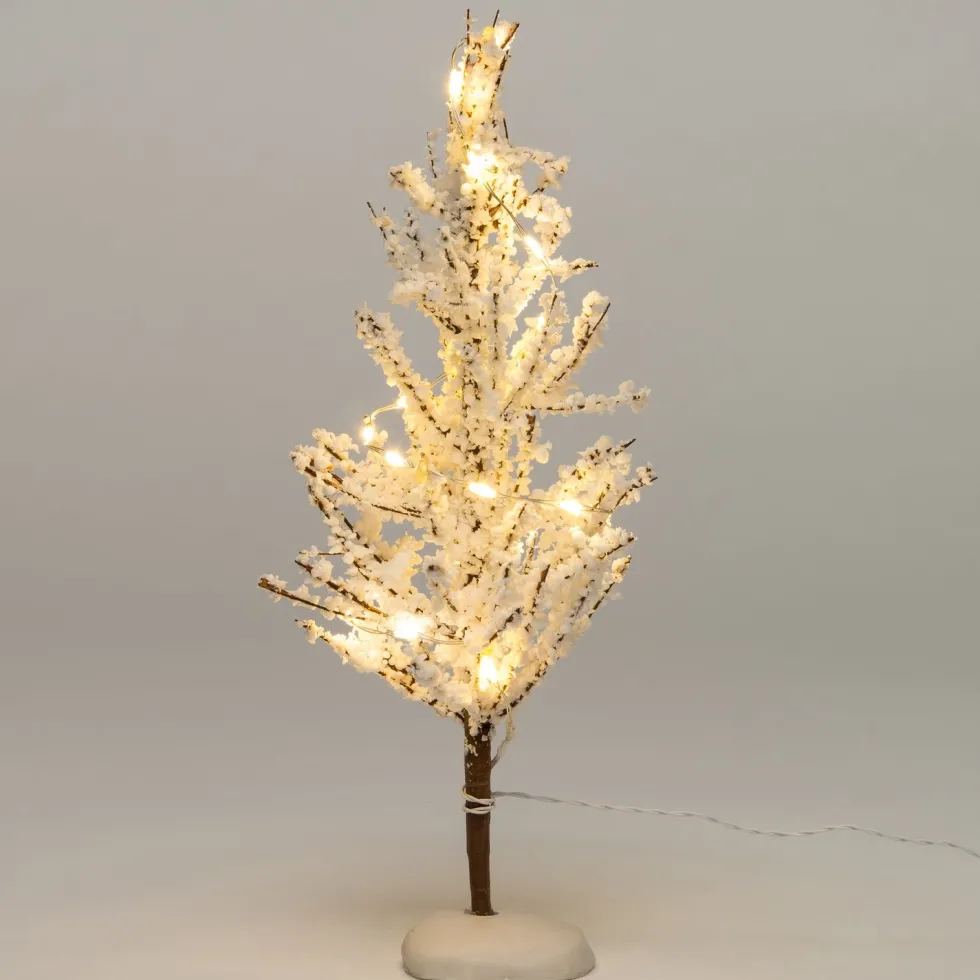 Intratuin kerstdorpminiatuur boom met sneeuw en LED verlichting D 5 H 15,5 cm