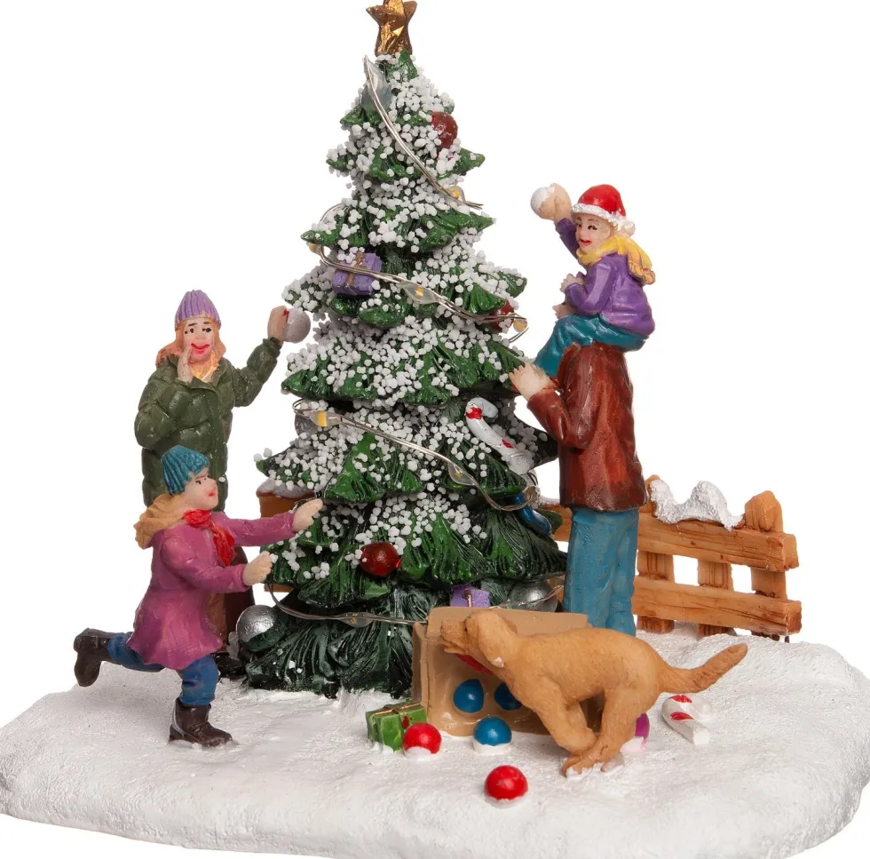 Intratuin kerstdorpminiatuur kerstboom versieren 13,5 x 11 x 12 cm