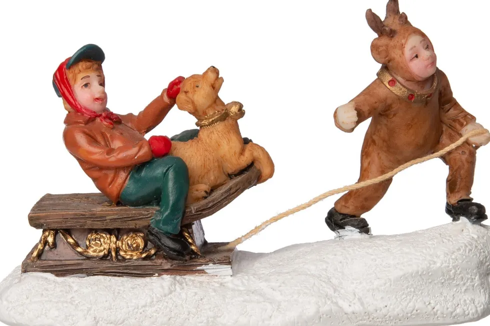 Intratuin kerstdorpminiatuur spelende kinderen multi 9,3 x 3,2 x 6 cm