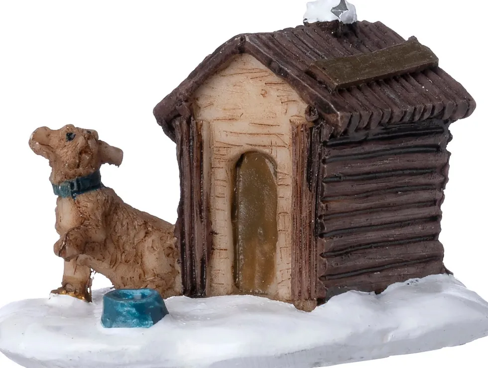Intratuin kerstdorpminiatuur hond met hok 5,5 x 3,8 x 3,6 cm