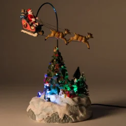 Intratuin kerstdorpminiatuur kerstman in slee met boom 16 x 15,5 x 29 cm
