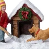Intratuin kerstdorpminiatuur sneeuw schuiven met hond 8,8 x 5,9 x 5,7 cm