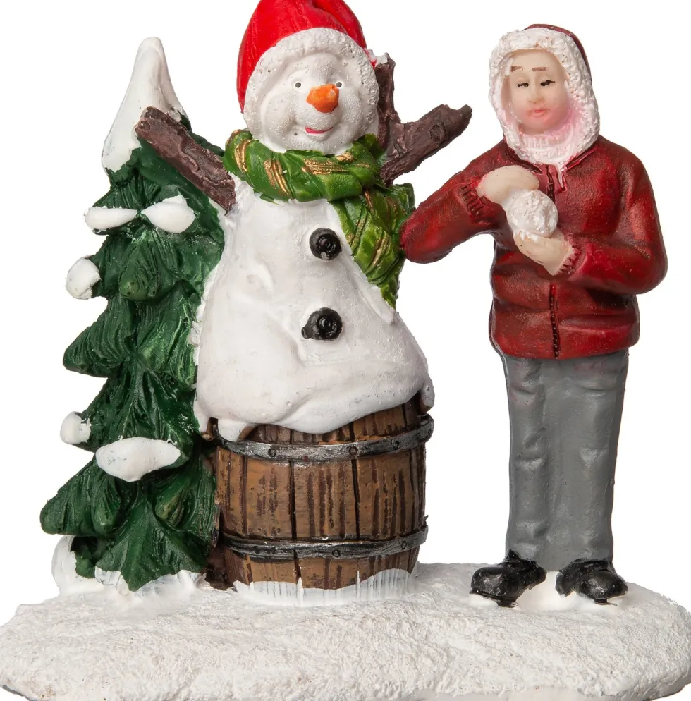Intratuin kerstdorpminiatuur man met sneeuwpop multi 4,5 x 4,3 x 7,2 cm