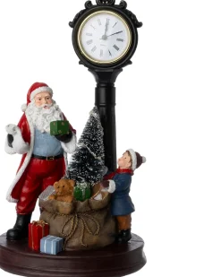 Intratuin kerstdorpminiatuur kerstman met klok 20,8 x 17,5 x 34,7 cm