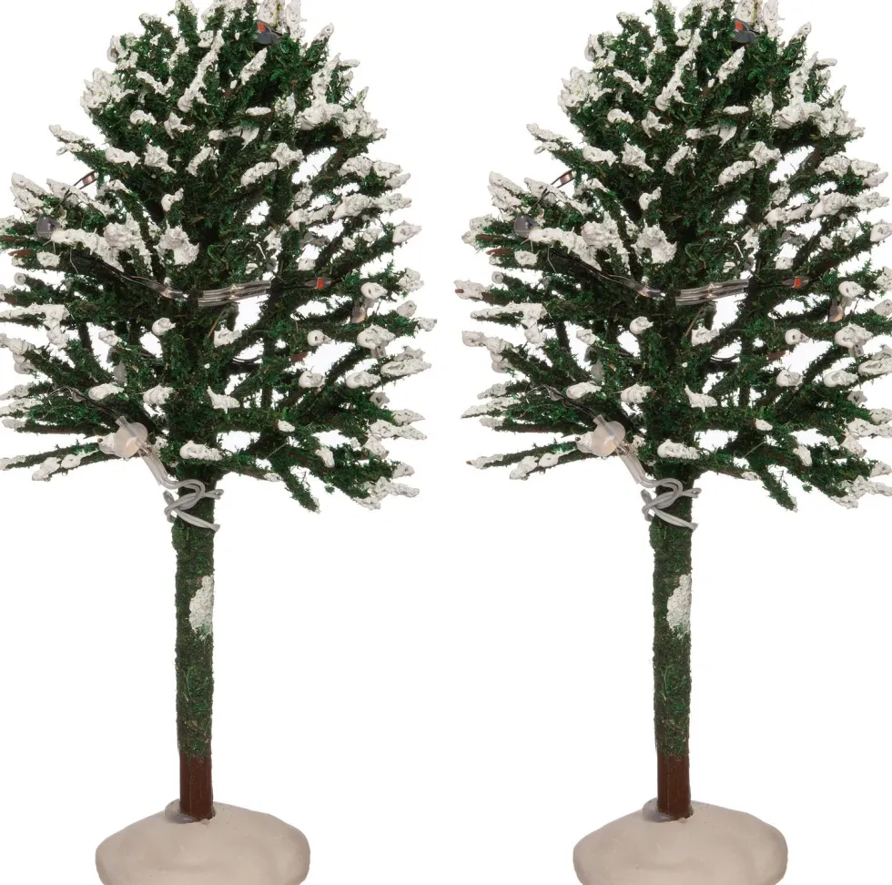 Intratuin kerstdorpminiatuur boom met gekleurde LED verlichting D 7 H 15 cm 2 stuks
