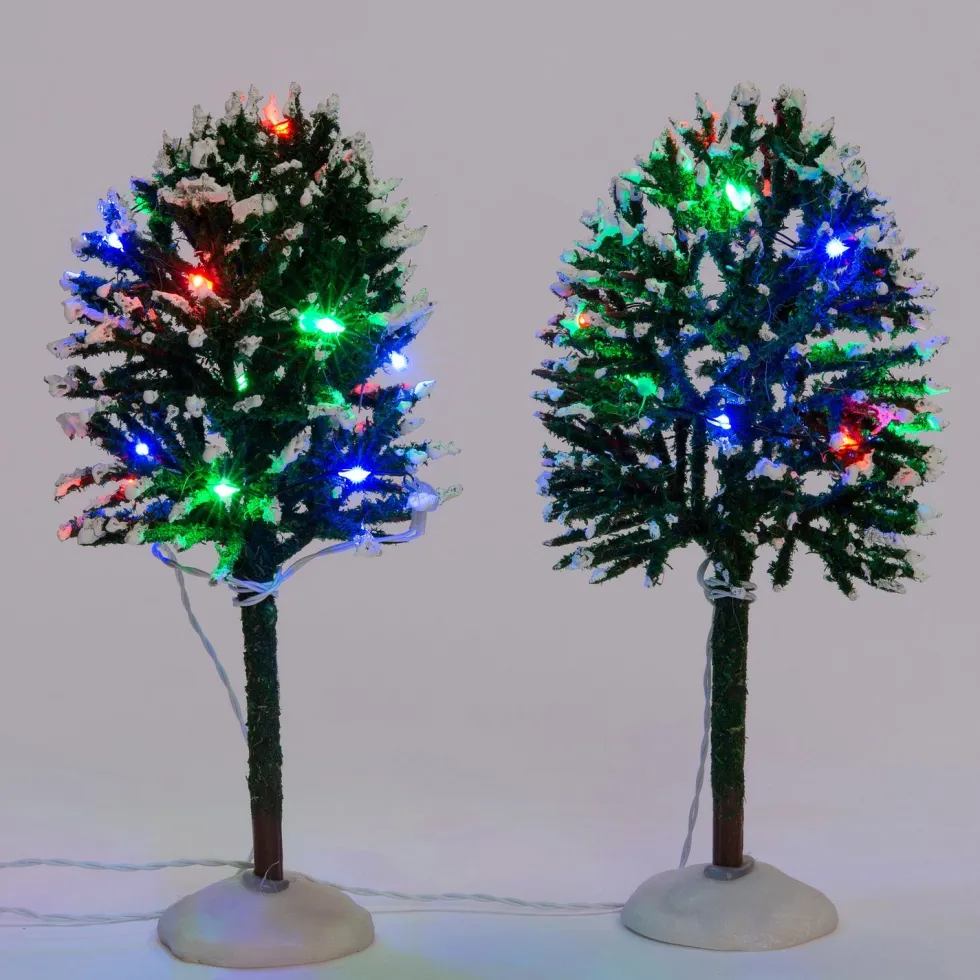 Intratuin kerstdorpminiatuur boom met gekleurde LED verlichting D 7 H 15 cm 2 stuks