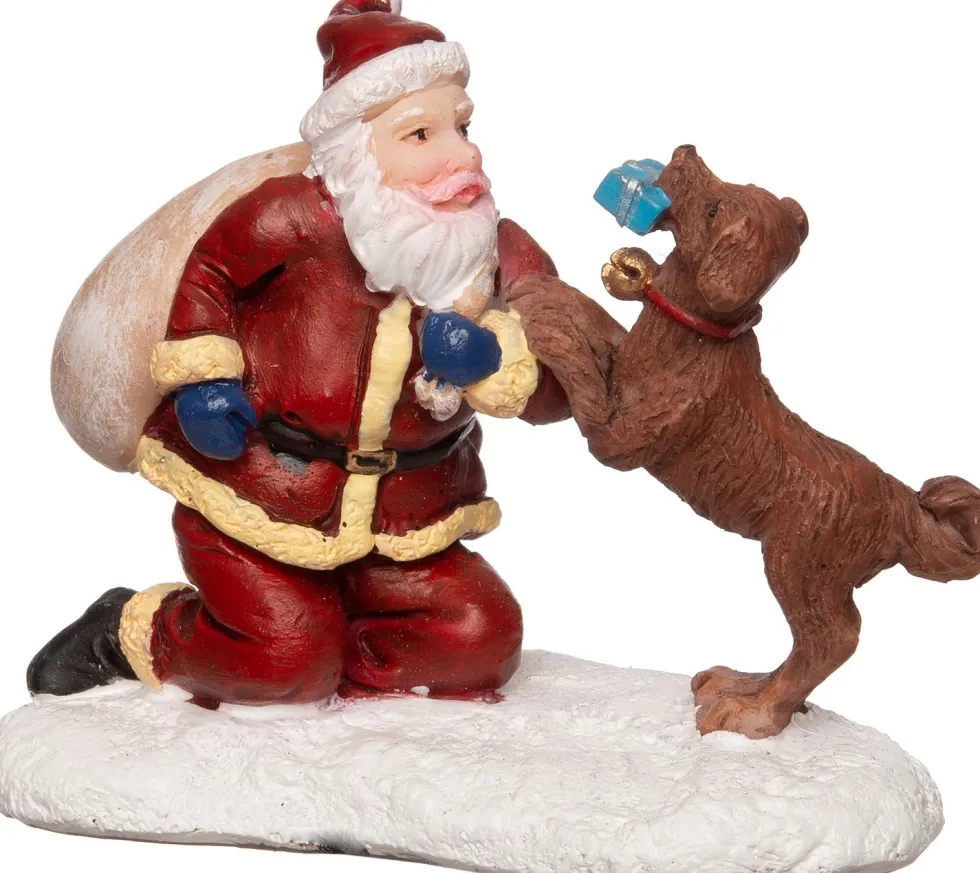 Intratuin kerstdorpminiatuur kerstman met hond 6 x 3 x 5 cm