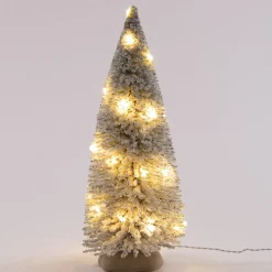 Intratuin kerstdorpminiatuur kerstboom met sneeuw lampjes warm wit D 8,5 H 23 cm