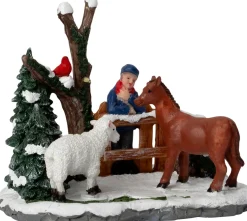 Intratuin kerstdorpminiatuur boer met dieren 9,5 x 7 x 8 cm