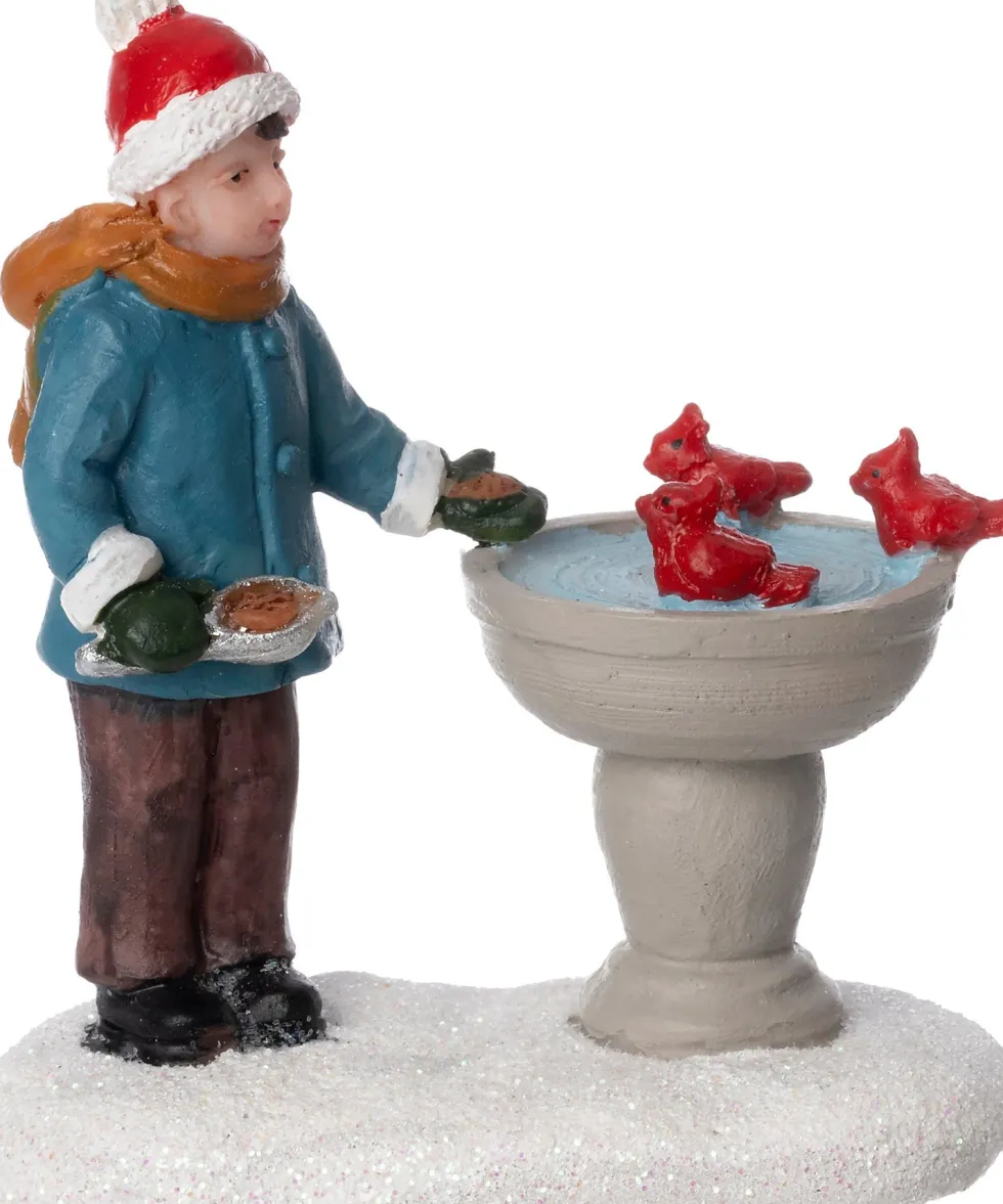 Intratuin kerstdorpminiatuur jongen met vogels 5,5 x 3 x 6,4 cm