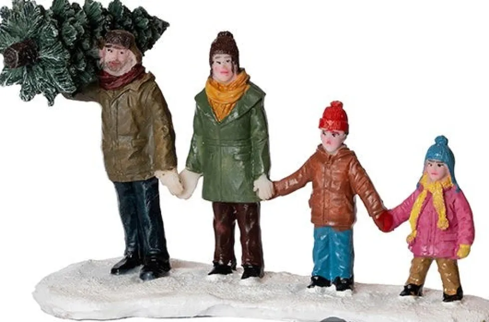 Intratuin kerstdorpminiatuur familie met boom 12,8 x 5,5 x 8 cm