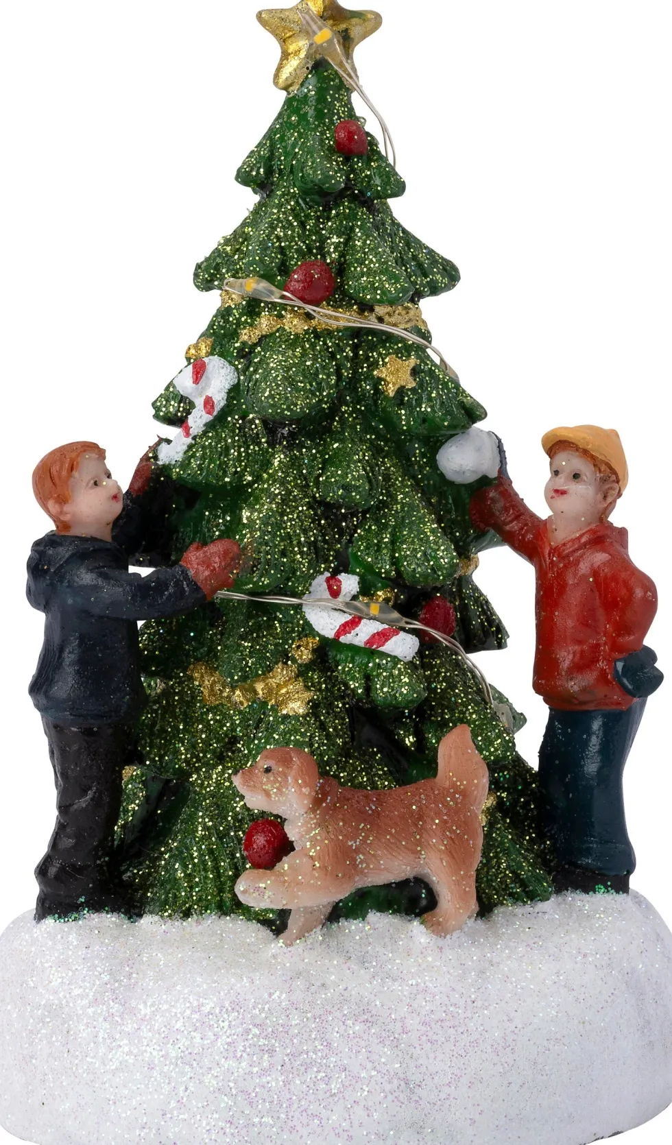 Intratuin kerstdorpminiatuur Durbuy kerstboom met hondje 8 x 6 x 11 cm