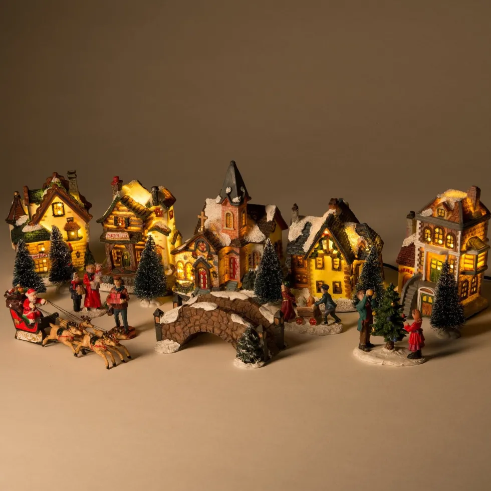 Intratuin kerstdorpminiatuur stad met LED verlichting 17-delig