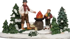 Intratuin kerstdorpminiatuur kampvuur met man en kind 15 x 8,5 x 8 cm