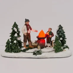 Intratuin kerstdorpminiatuur kampvuur met man en kind 15 x 8,5 x 8 cm