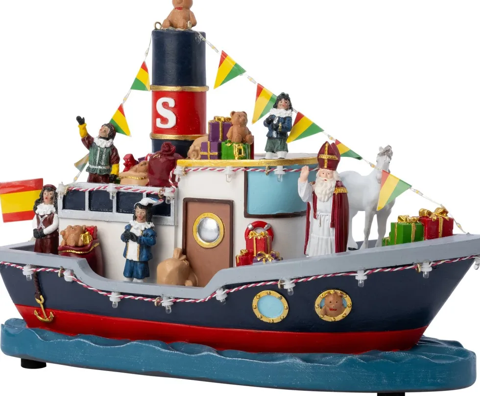Intratuin kerstdorpminiatuur pakjesboot groot 33,5 x 14 x 22 cm